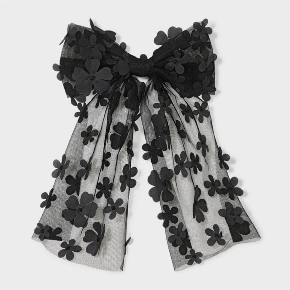 3D Flower Bow Hair Barrette Black Wild Fable